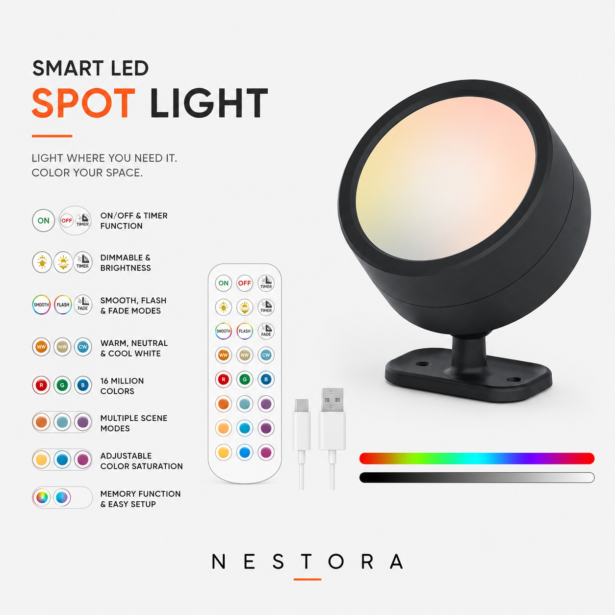 Nestora™ Smart Rotatable LED Wall Light