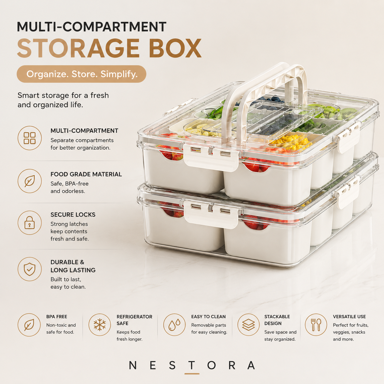 Nestora™ Divided Snack & Fruit Storage Box