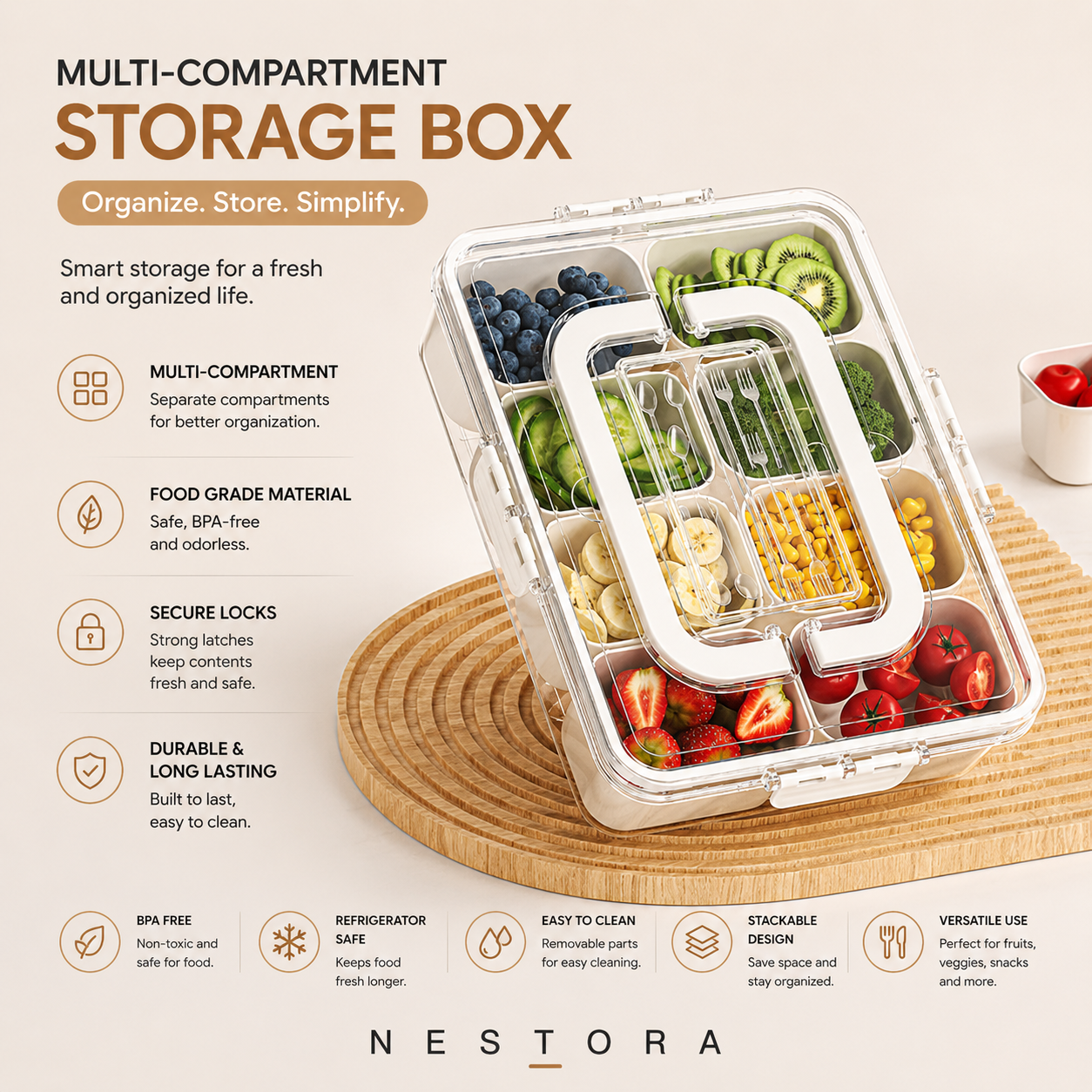 Nestora™ Divided Snack & Fruit Storage Box