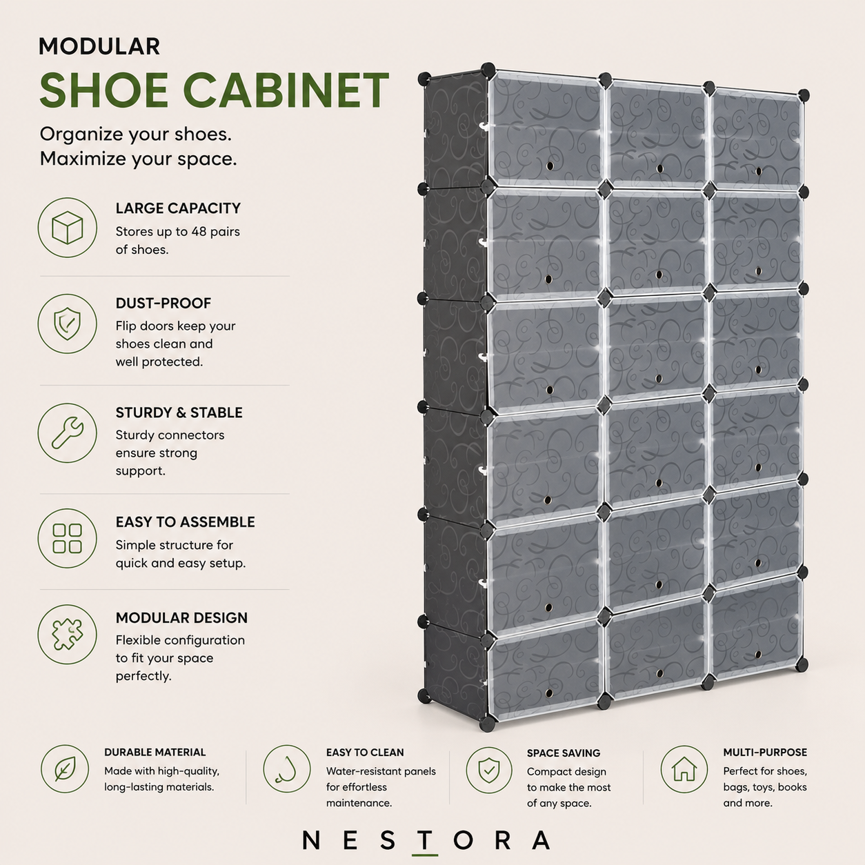 Nestora™ Premium Shoe Storage Organizer – 36 Compartments