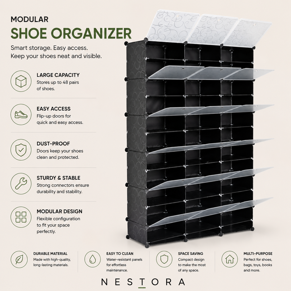 Nestora™ Premium Shoe Storage Organizer – 36 Compartments