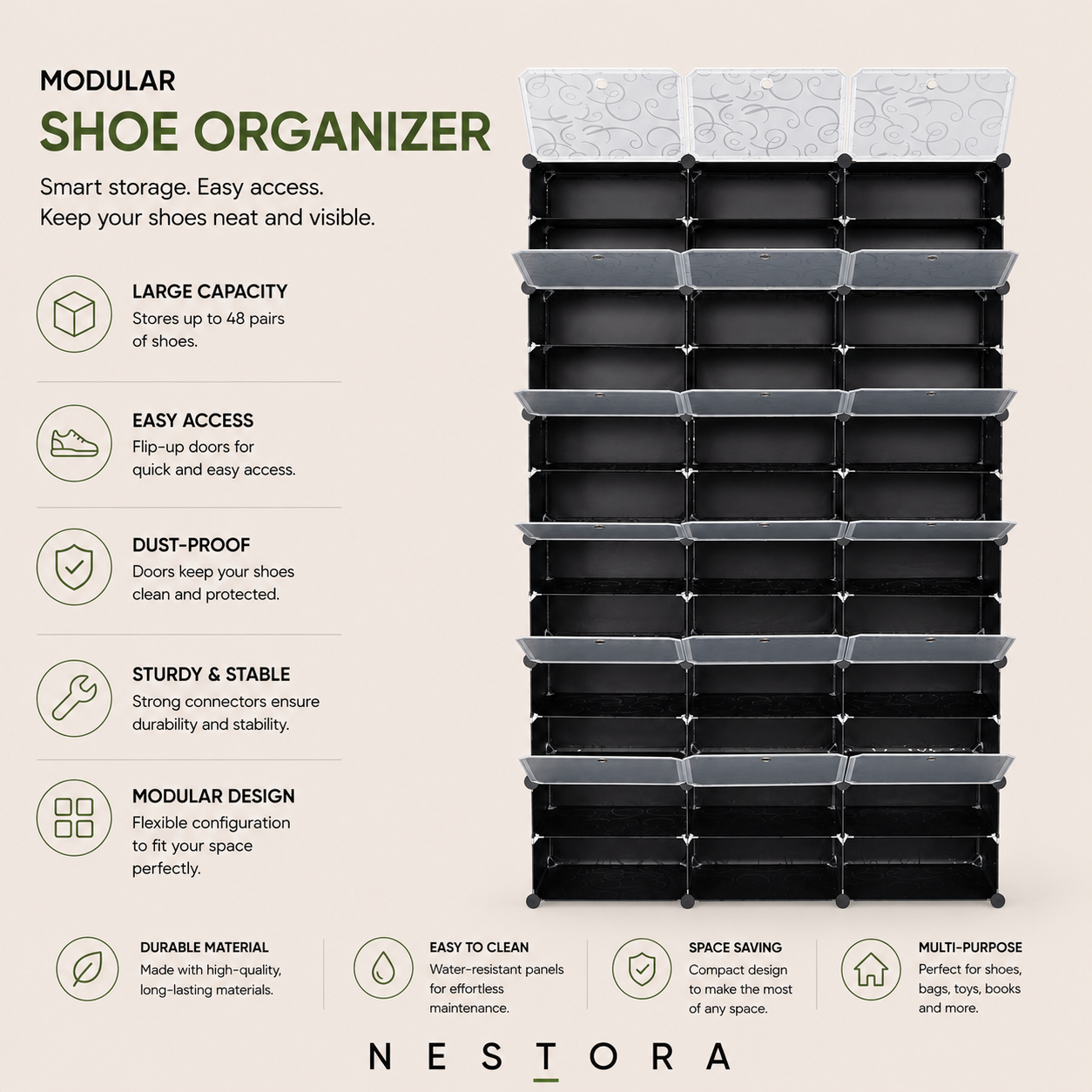 Nestora™ Premium Shoe Storage Organizer – 36 Compartments