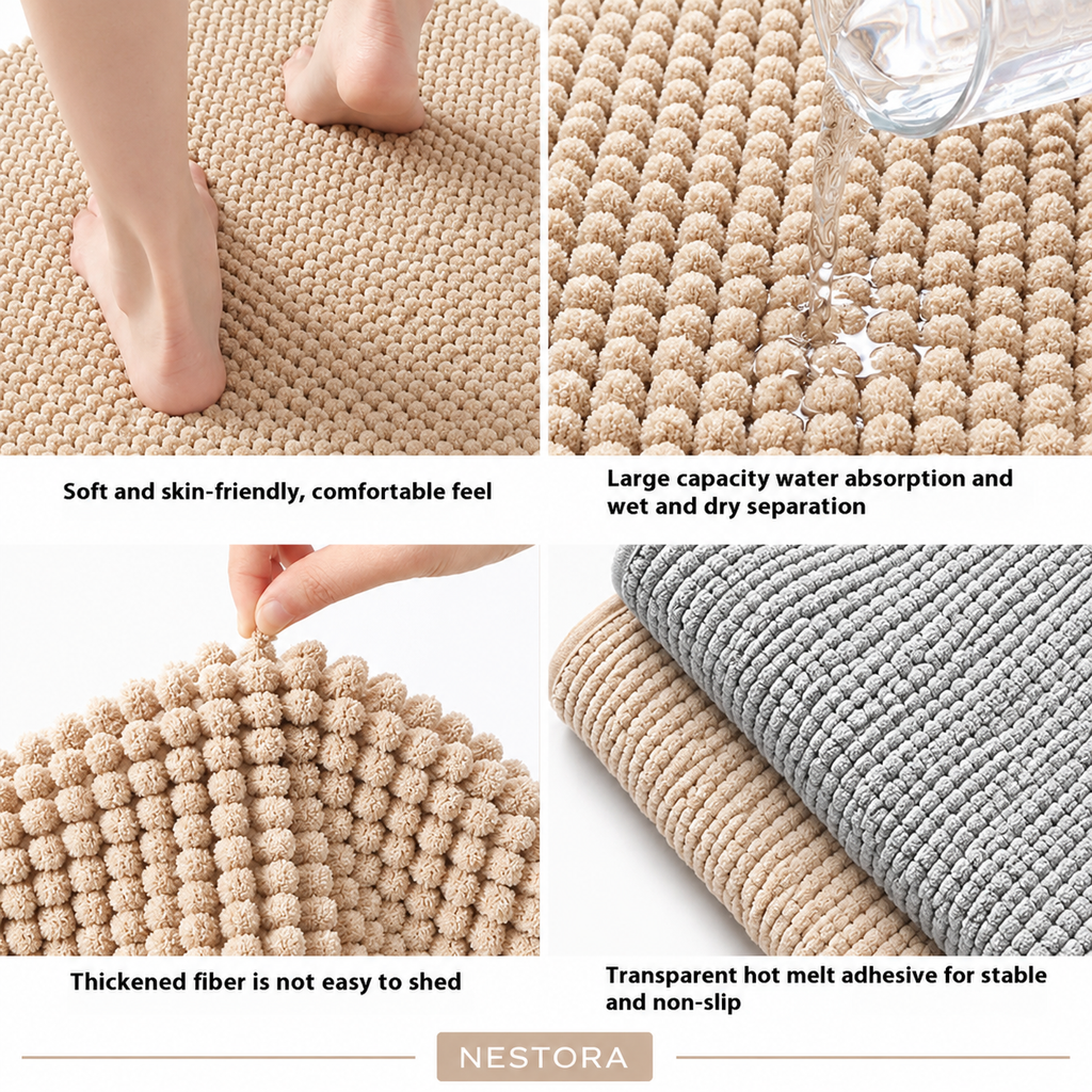 Nestora™ Luxury Chenille Non-Slip Bath Rug