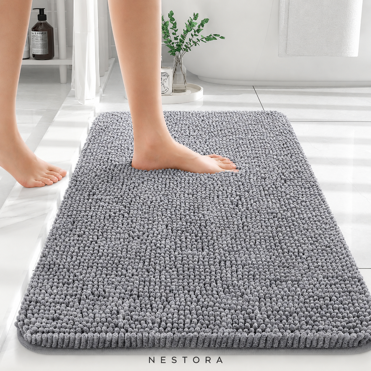 Nestora™ Luxury Chenille Non-Slip Bath Rug